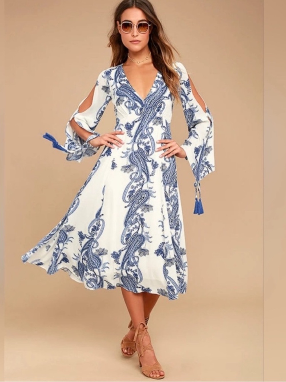Boat Life Blue‎ and White Print Midi Dress Size Medium